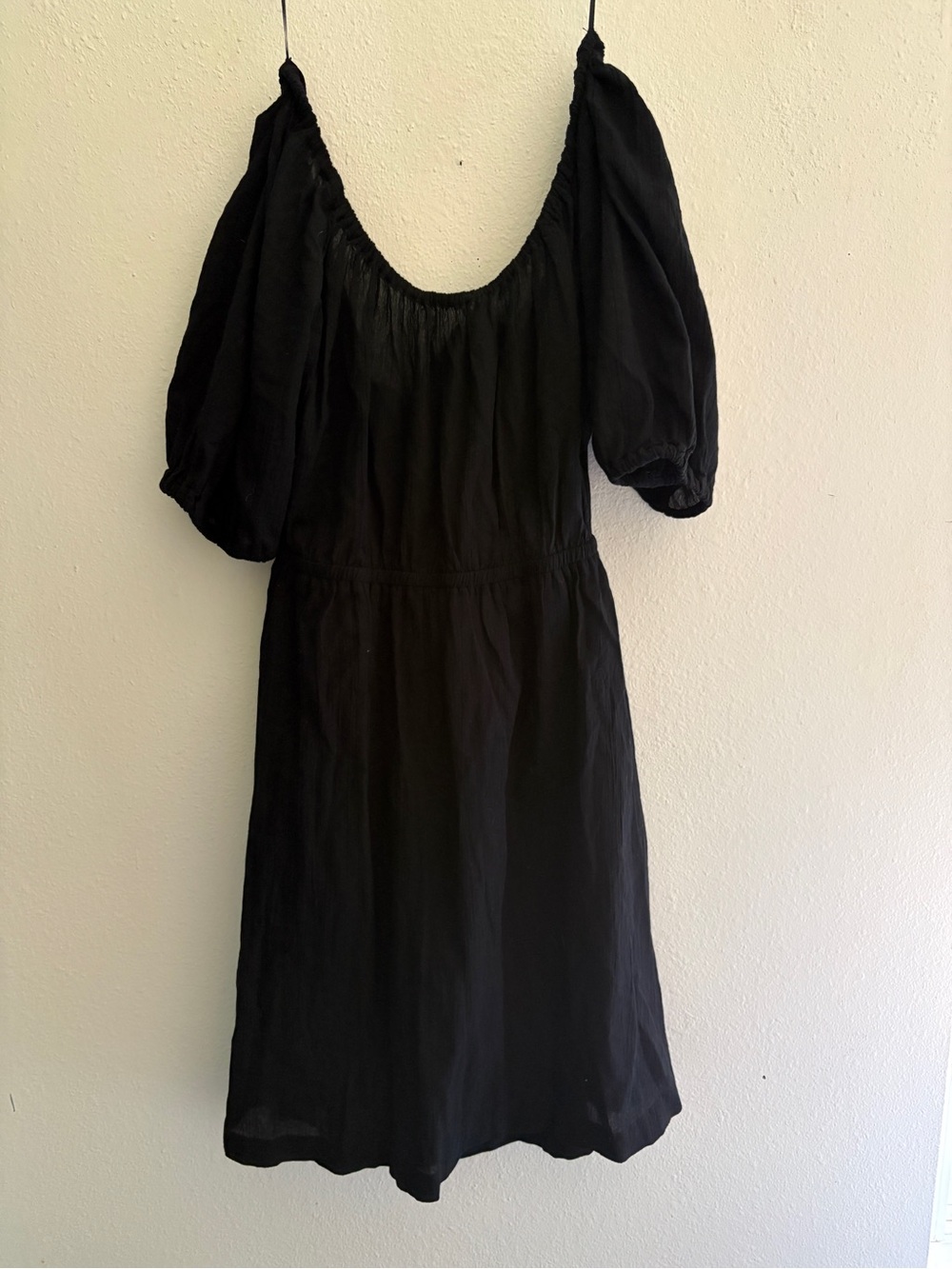 Old Navy Black Midi Dress with Puff Sleeves